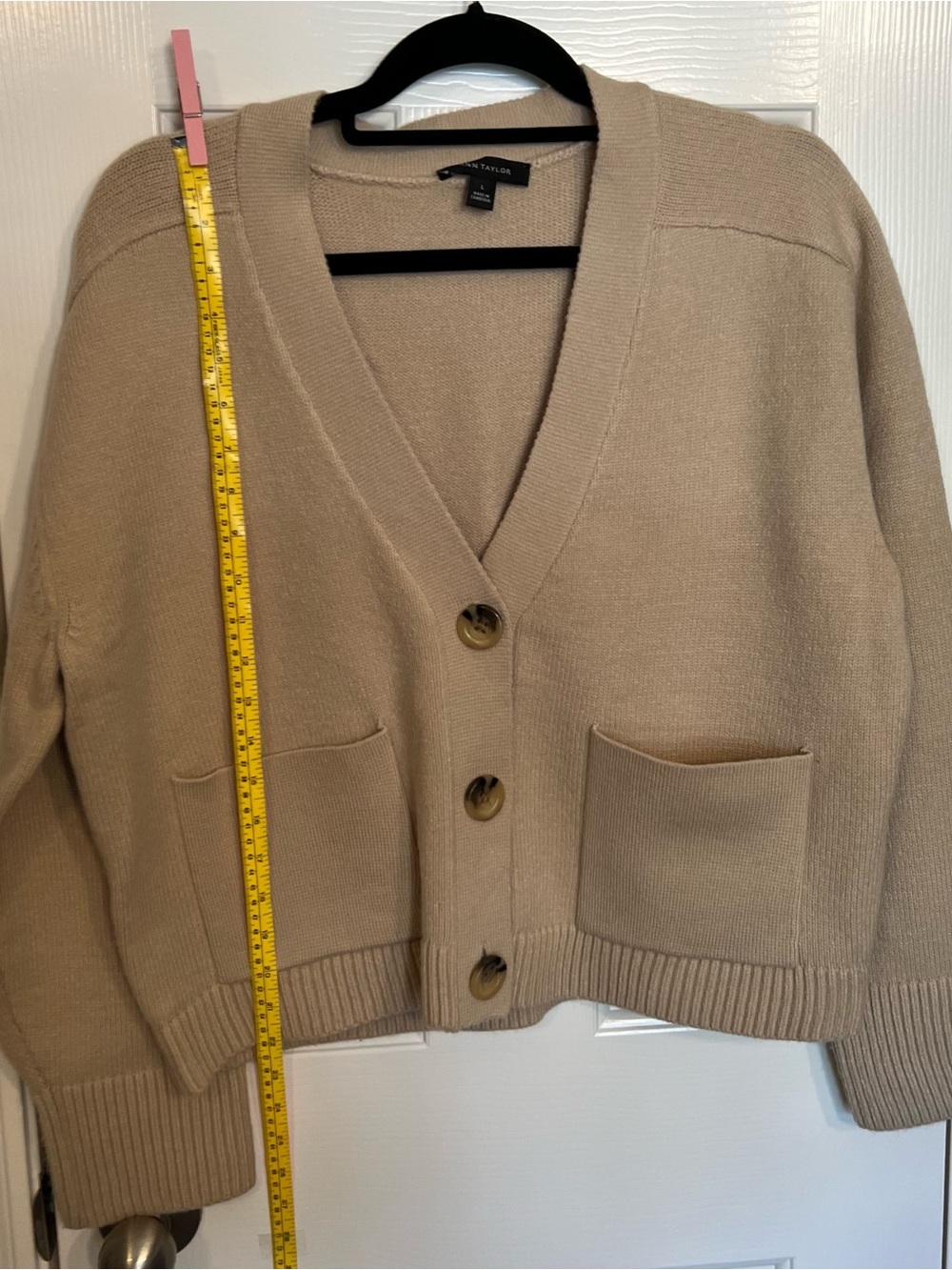 Ann Taylor Beige Button Front Pocket Cardigan